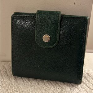 Lanvin Dark Green Leather Wallet Unisex Bill Fold Coins Card Slots